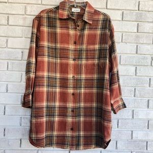 Aura Plaid Shirt Dress Rust Orange Long Sleeve Flannel Style Shacket